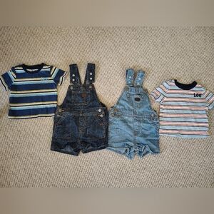 Lee Kids Blue Denim Overalls and Striped T-Shirt Set